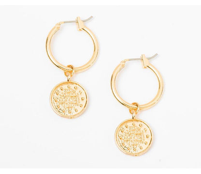Huggie Dangle Earrings with Gypsy Coin