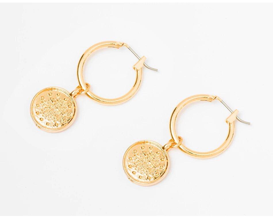Huggie Dangle Earrings with Gypsy Coin