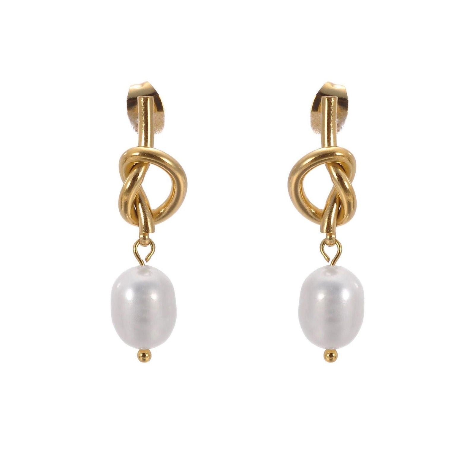 Knot Earrings with Pearl Dangle