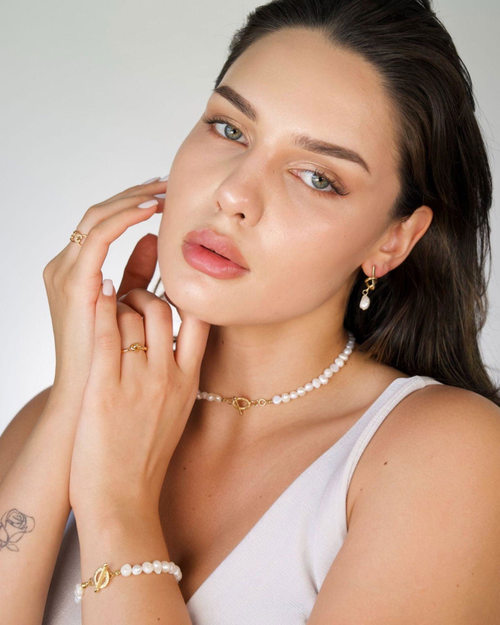 Knot Earrings with Pearl Dangle