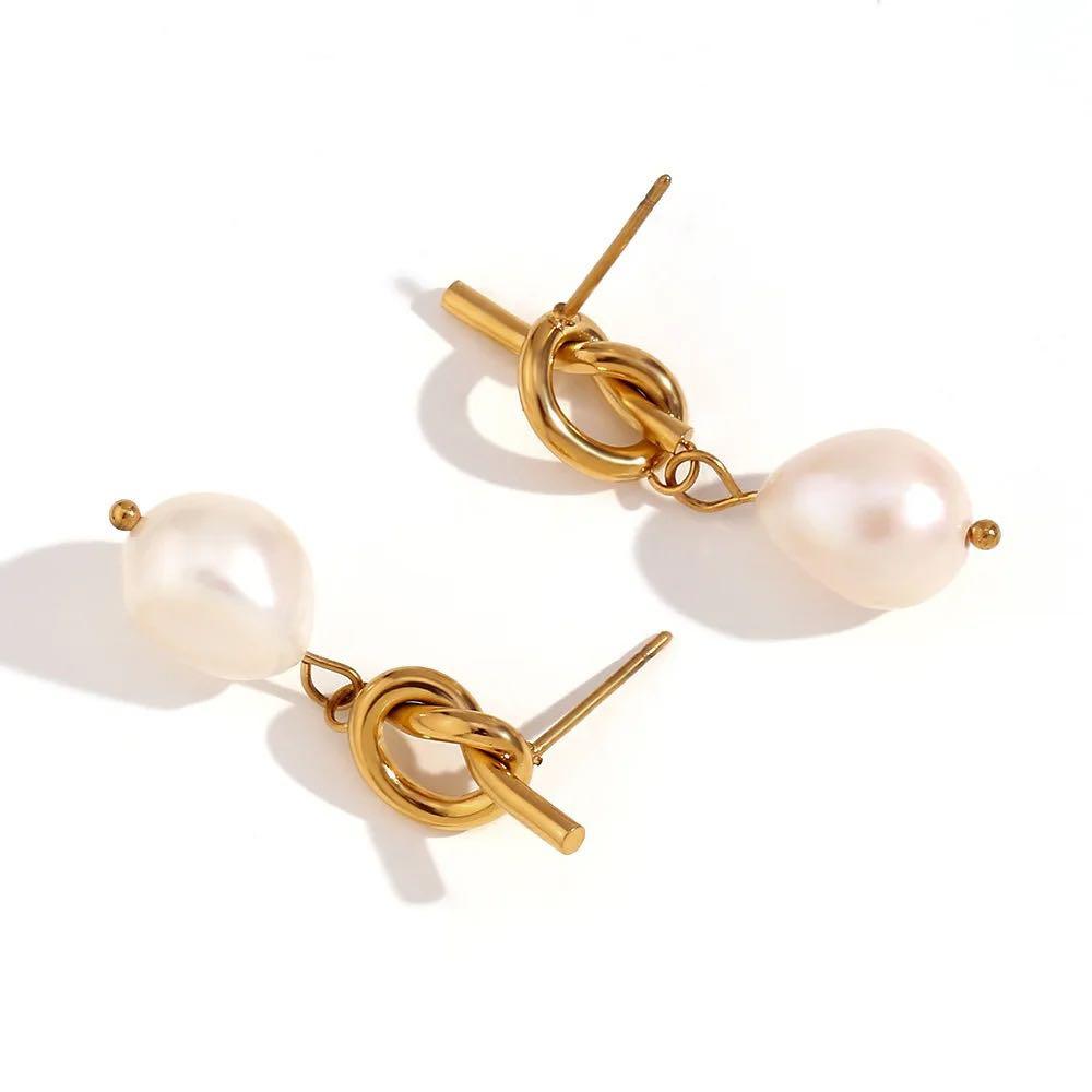 Knot Earrings with Pearl Dangle
