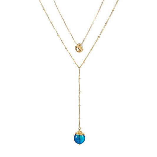 Layered Necklace with Acrylic Color Stone Blue