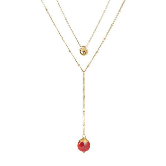 Layered Necklace with Acrylic Color Stone Red