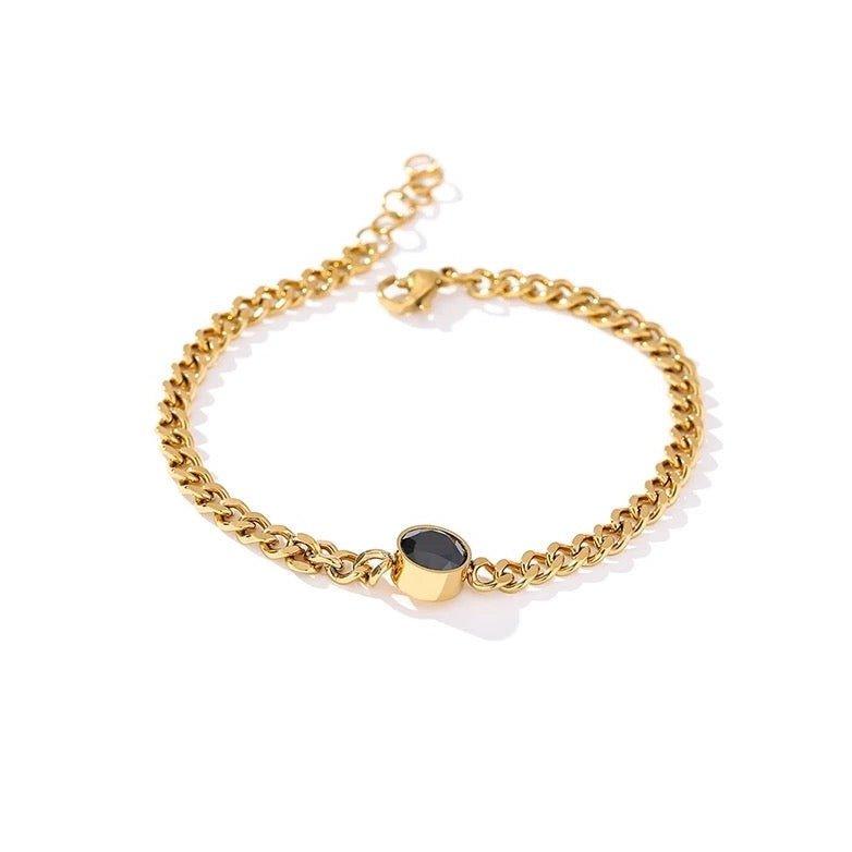 Link Chain Bracelet with Black Crystal Charm