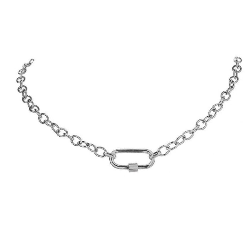 Link Chain with Carabiner Necklace Silver