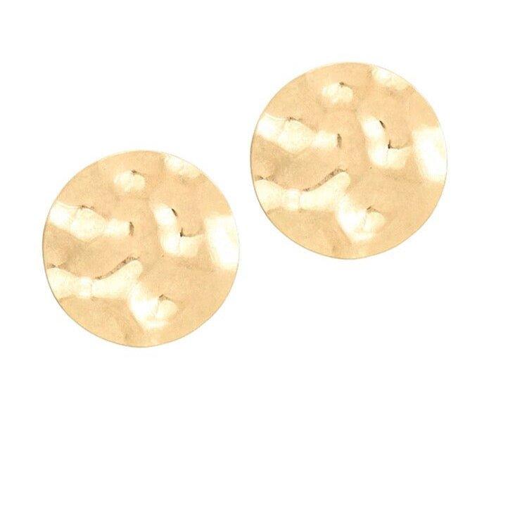 Hammered Disc Stud Earrings Gold