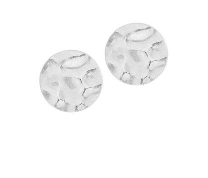 Hammered Disc Stud Earrings Silver