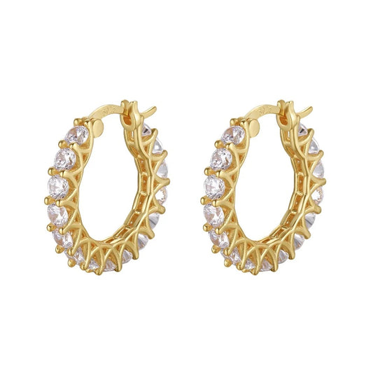 Radiant Glamour: Gold Huggie Hoop Earrings Embellished with Sparkling Cubic Zirconia