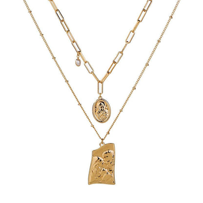 Jesus Pendant Layered Necklace Default Title