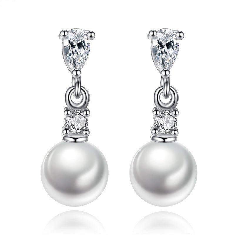 Pearl Drop Earrings with Cubic Zirconia Accents Earrings Default Title