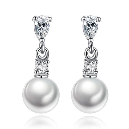 Pearl Drop Earrings with Cubic Zirconia Accents Earrings Default Title