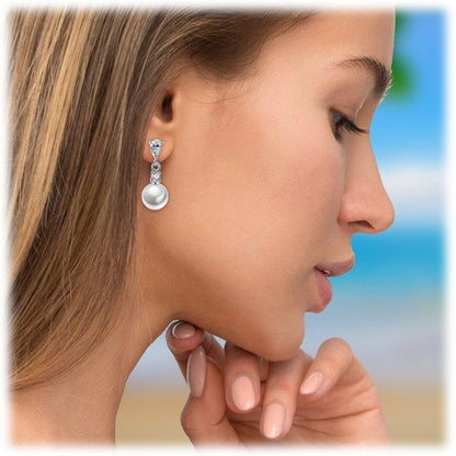 Pearl Drop Earrings with Cubic Zirconia Accents Earrings