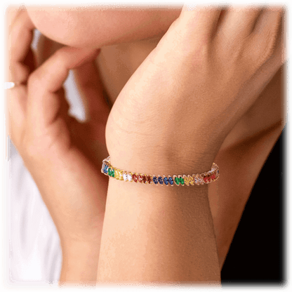 Rainbow Cubic Zirconia Tennis Bracelet with Rainbow Marquise Stones