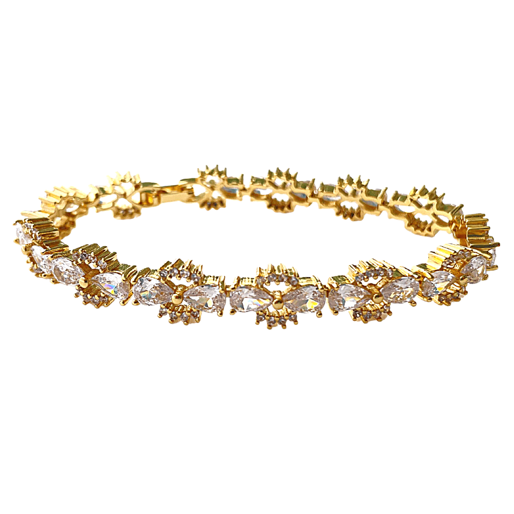 Bow Tie Cubic Zirconia Tennis Bracelets with Pear Cut White Diamond Cubic Zirconia Gold