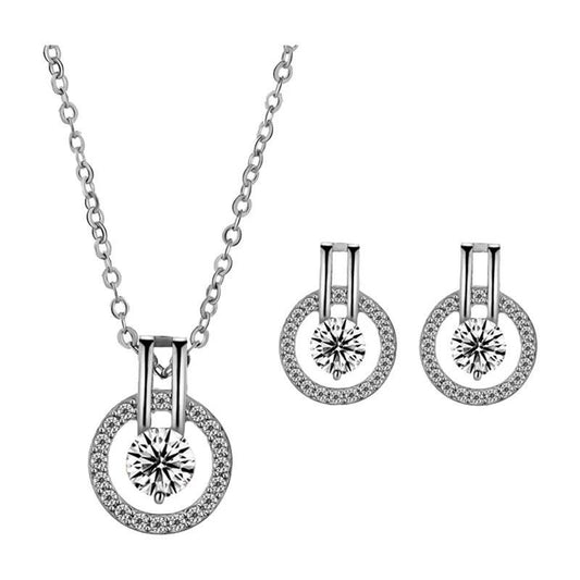 Cubic Zirconia Necklace and Earring Set Silver