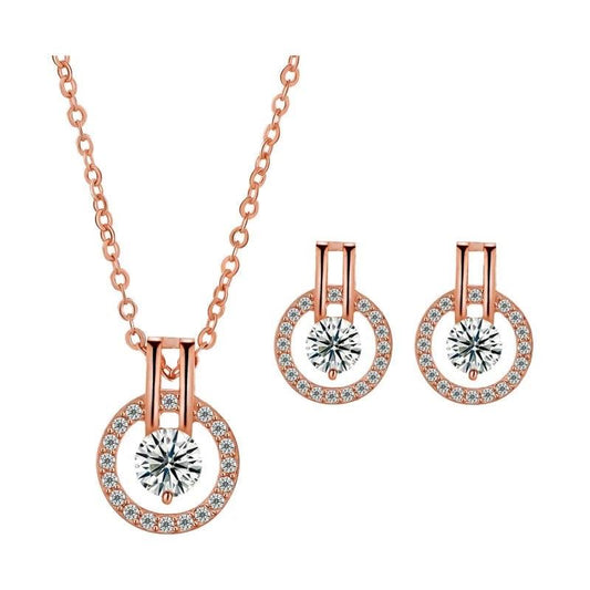 Cubic Zirconia Necklace and Earring Set Rose Gold