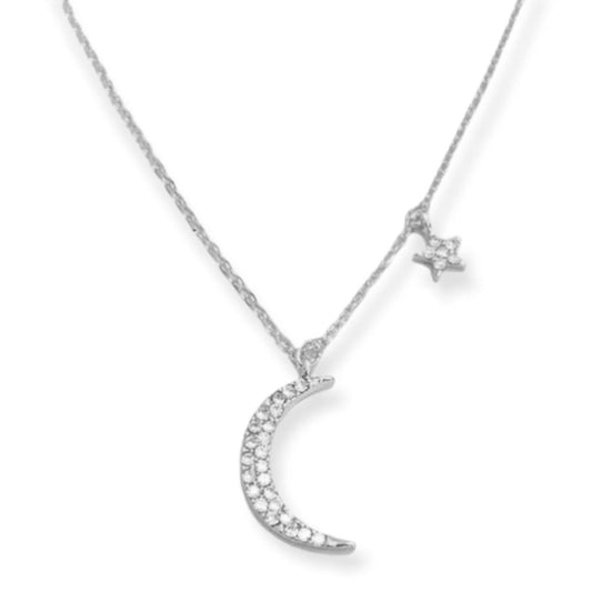 Moon and Star Necklace Silver