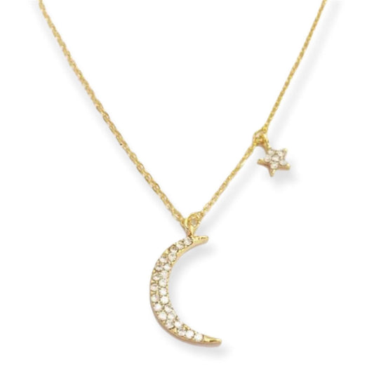 Moon and Star Necklace Gold