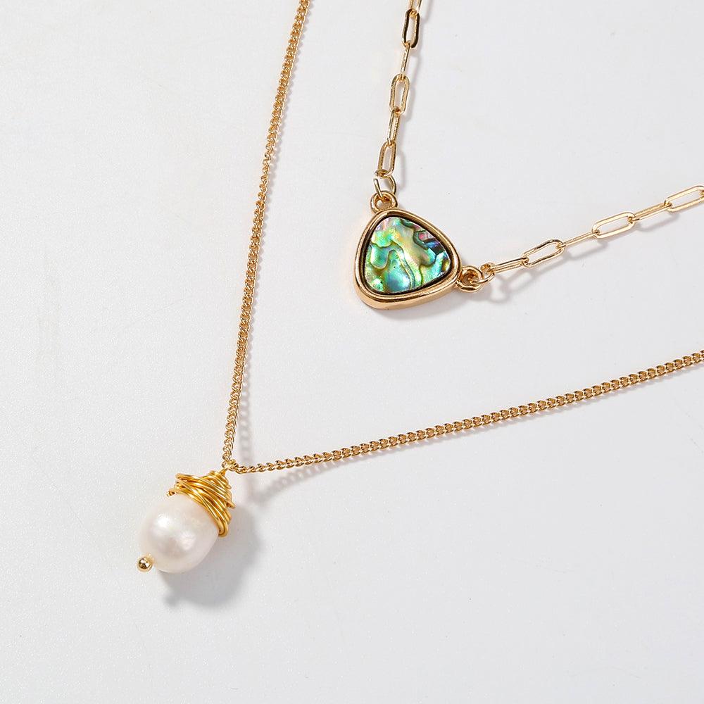 Two Layer Necklace With Abalone Pendant And Pearl Pendant Default Title