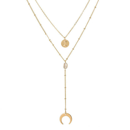 Two Layer Necklace with Moon and Gypsy Coin