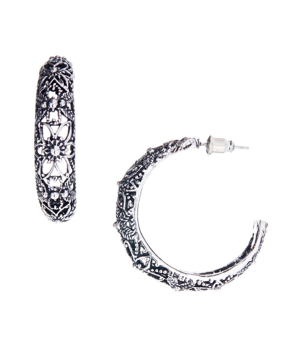 Vintage Hoop Retro Flower Earrings