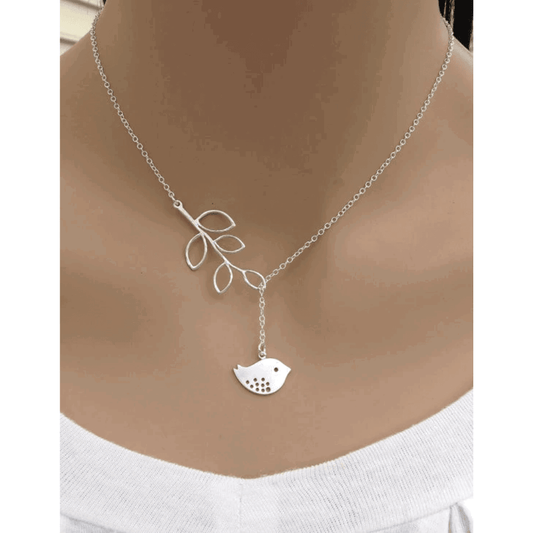 White Dove with Olive Branch Symbol Lariat Necklace Default Title