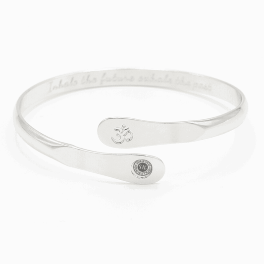 Yoga Bracelets, Om Bracelets, Engraved Bracelets Inhale the future exhale the past- The Om Symbol Silver Yoga Bracelets, Om Bracelets