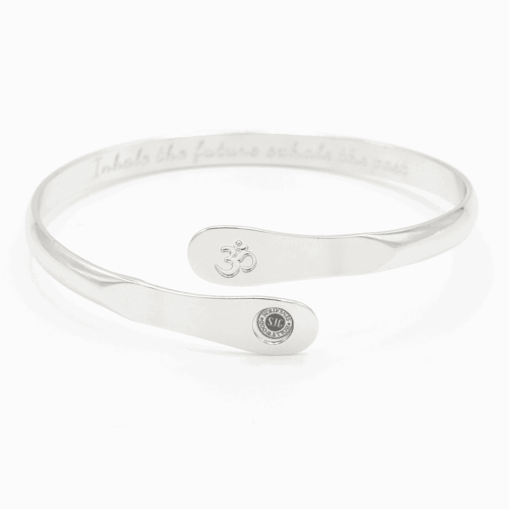 Yoga Bracelets, Om Bracelets, Engraved Bracelets Inhale the future exhale the past- The Om Symbol Silver Yoga Bracelets, Om Bracelets