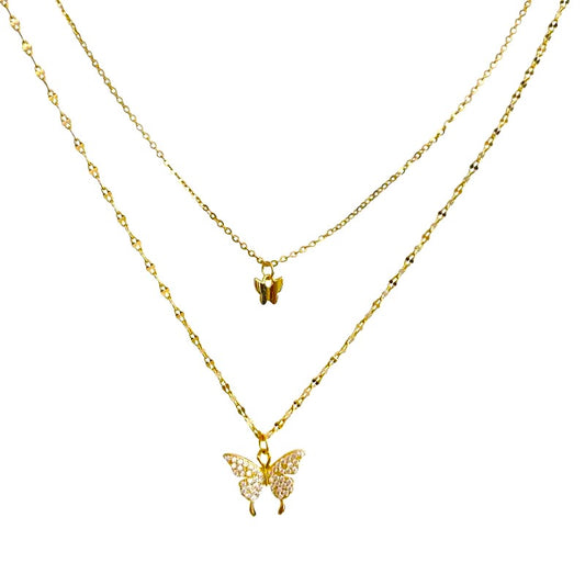 Fluttering Elegance: Gold Butterfly Two Layer Necklace