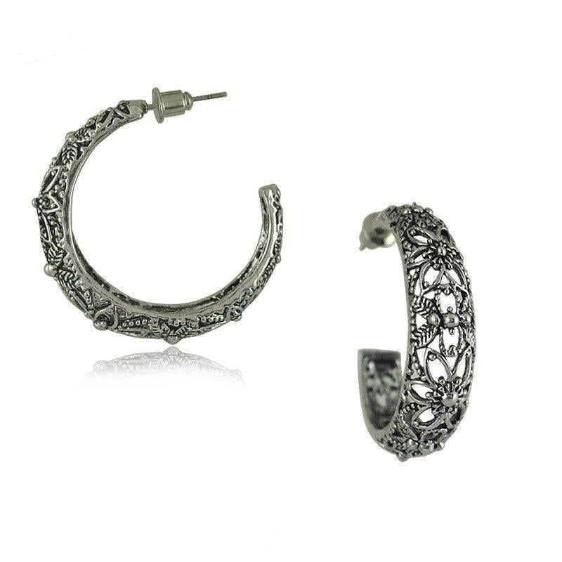 Vintage Silver Boho Hoop Earrings-Hollywood Sensation®
