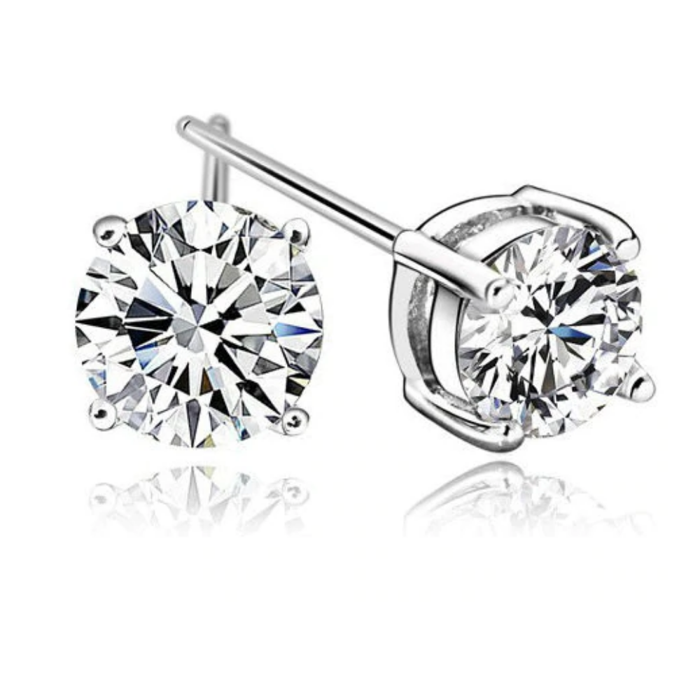 White Gold Cubic Zirconia Stud Earrings-Hollywood Sensation®