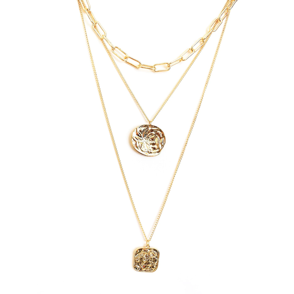 Three Layered Necklace with Gold Coin Pendant-Hollywood Sensation®