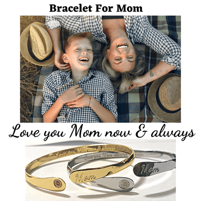 Mom Bracelets Engraved Bracelets Love you Mom now & always-Hollywood Sensation®