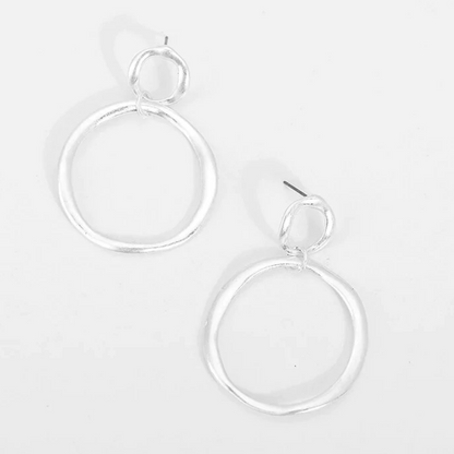 Silver Double Hoop Dangle Earrings-Hollywood Sensation®