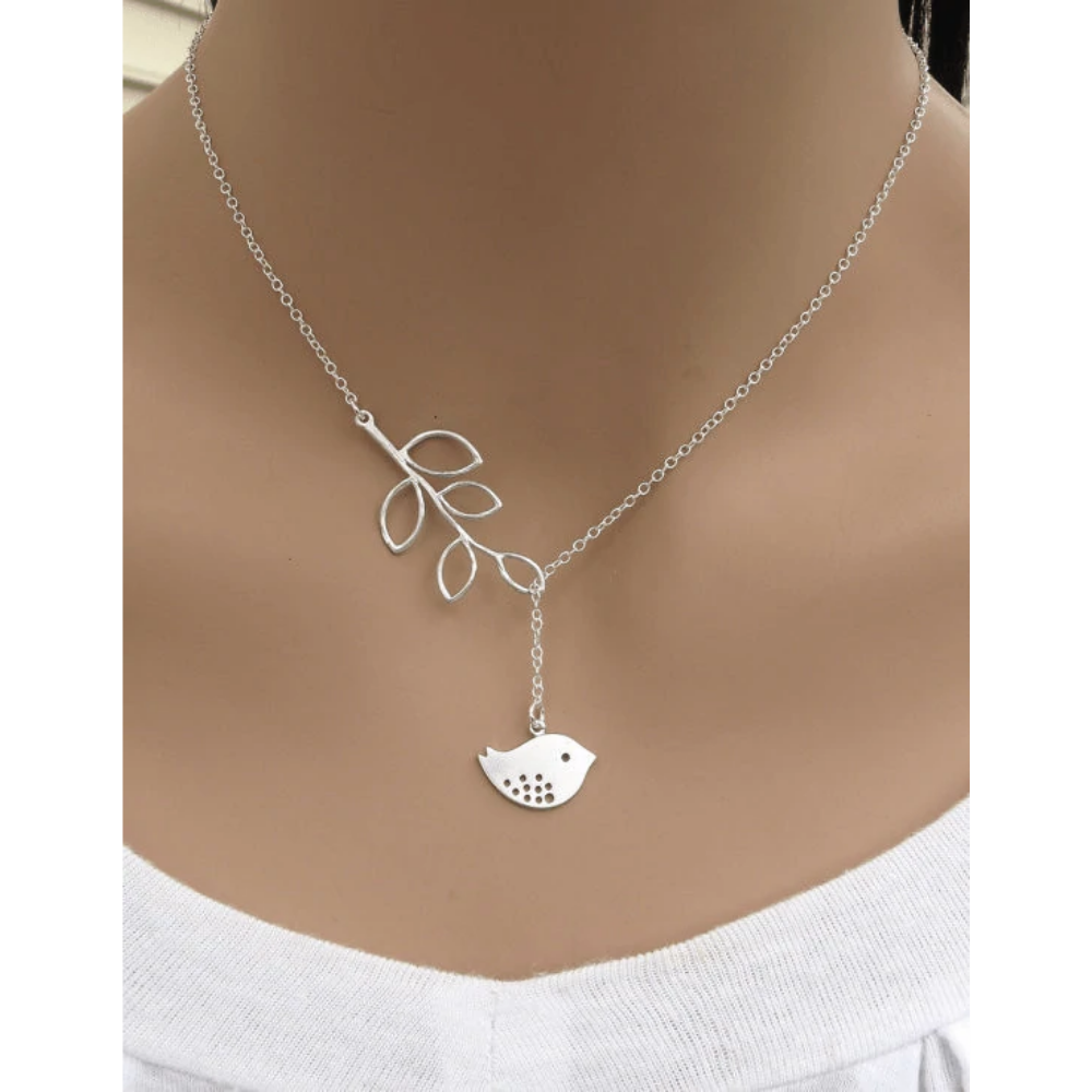 White Dove with Olive Branch  Symbol Lariat Necklace for Women by Hollywood Sensation-Hollywood Sensation®