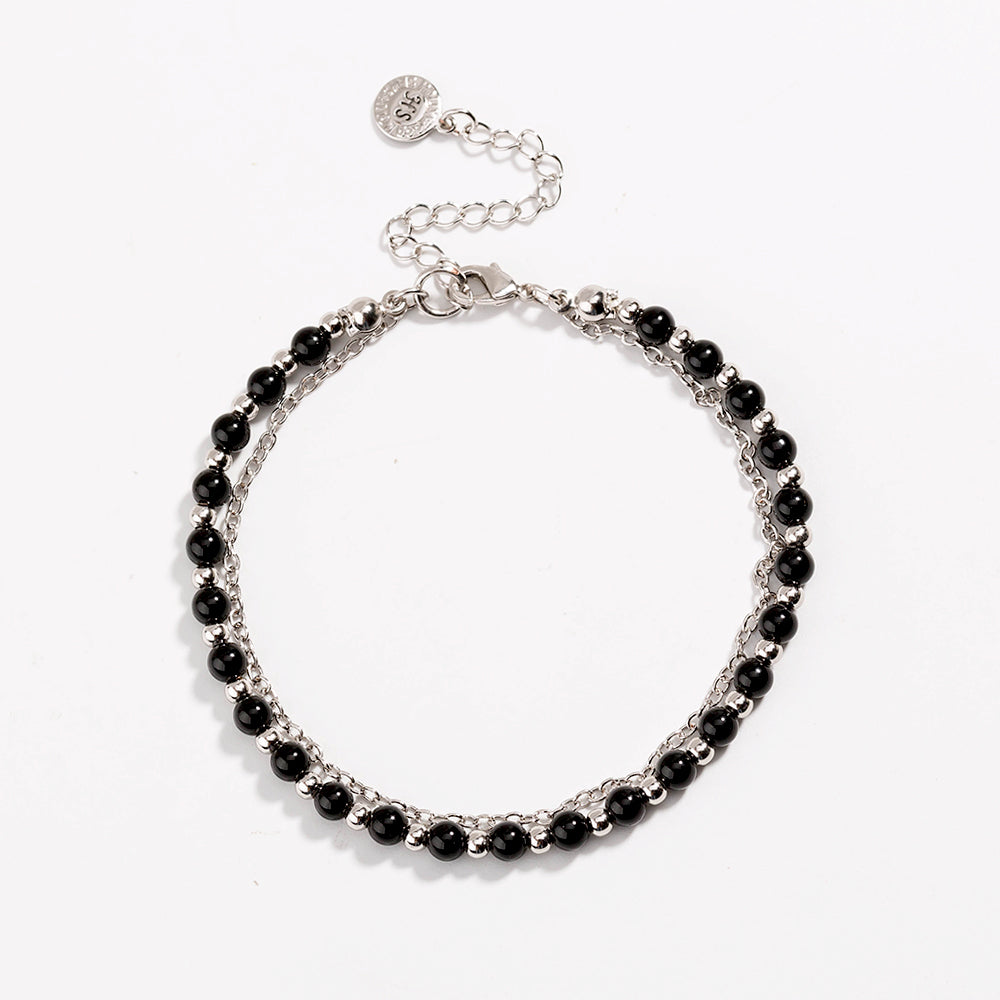 Silver and Black Beaded Friendship Bracelet for Women-Hollywood Sensation®