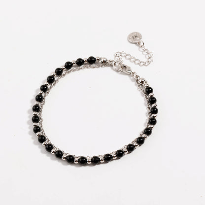 Silver and Black Beaded Friendship Bracelet for Women-Hollywood Sensation®