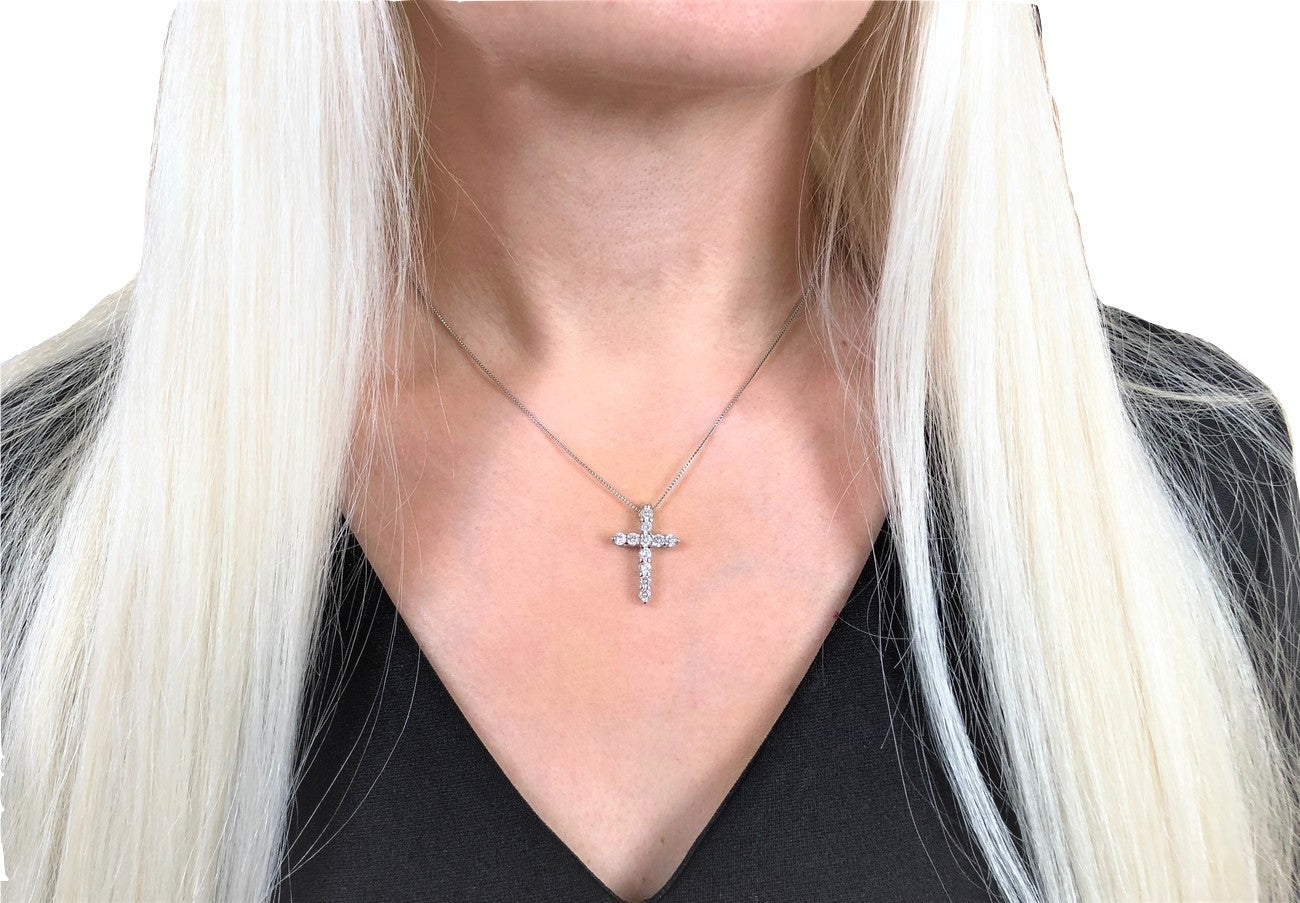 White Gold Cubic Zirconia Cross Necklace-Hollywood Sensation®