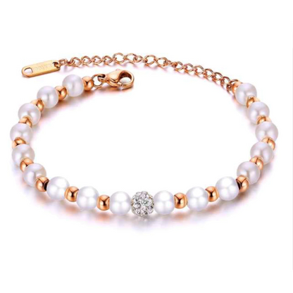 Rose Gold Beaded Bracelet with Simulated Pearls-Hollywood Sensation®