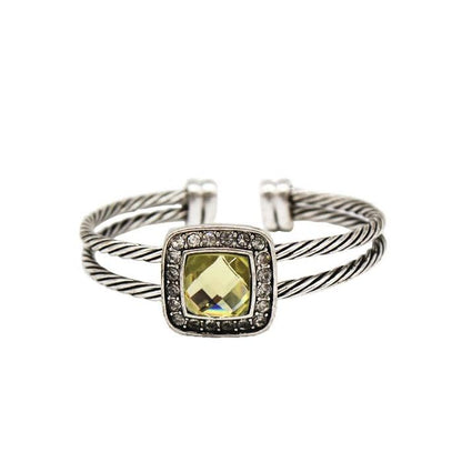 Twisted Cable Cuff Bangle Silver Bracelet With Yellow Austrian Crystal-Hollywood Sensation®
