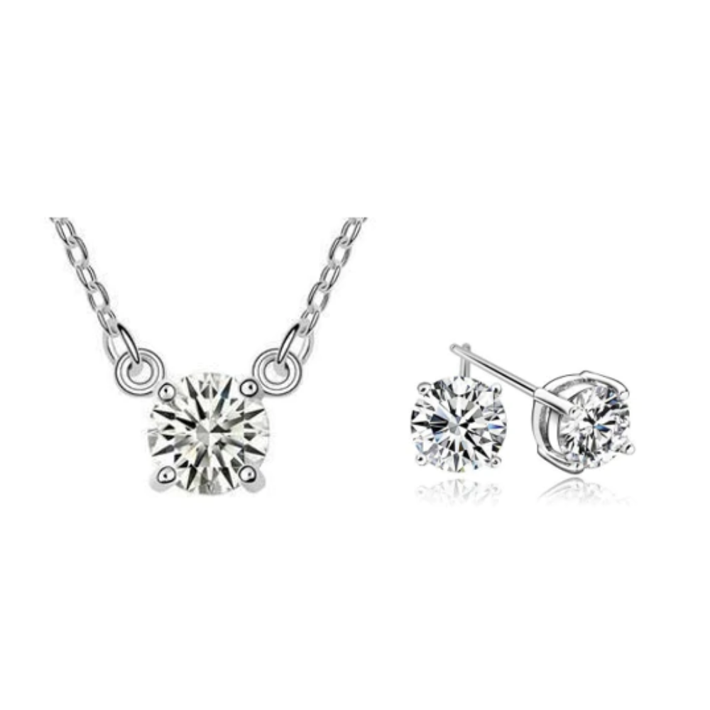 White Gold Cubic Zirconia Necklace and Earring Set for Women-Hollywood Sensation®