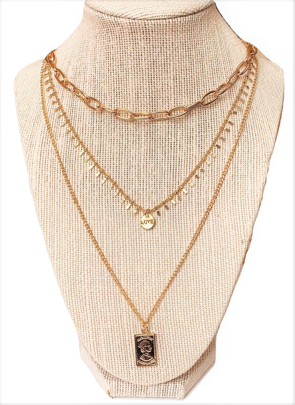 Three Layer Necklace with a Rectangle Pendant-Hollywood Sensation®