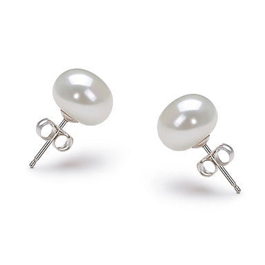 White Freshwater Pearl Stud Earrings Sterling Silver Plated 6-7mm-Hollywood Sensation®