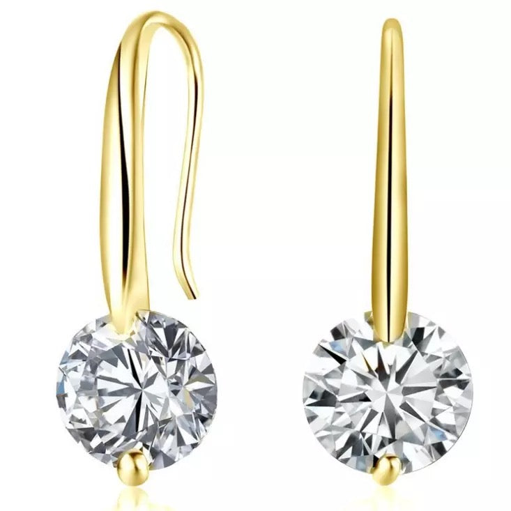 Silver Crystal Dangle Earrings with 1.5 Carat Cubic Zirconia Stone-Hollywood Sensation®