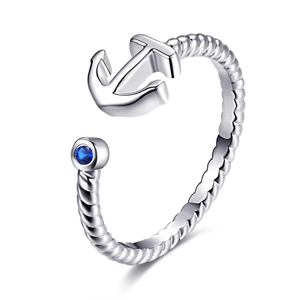 White Gold Adjustable Anchor Ring by Hollywood Sensation-Hollywood Sensation®