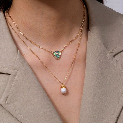 Two Layer Necklace With Abalone Pendant And Pearl Pendant-Hollywood Sensation®