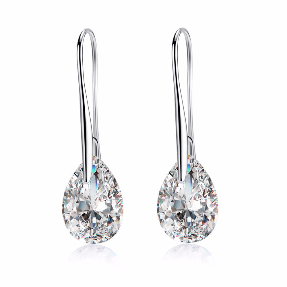 White Gold with Pear Shaped Crystal Dangle Earrings-Hollywood Sensation®