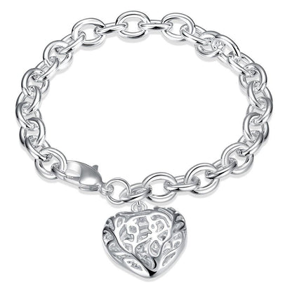 Silver Chain Heart Charm Bracelet-Hollywood Sensation®