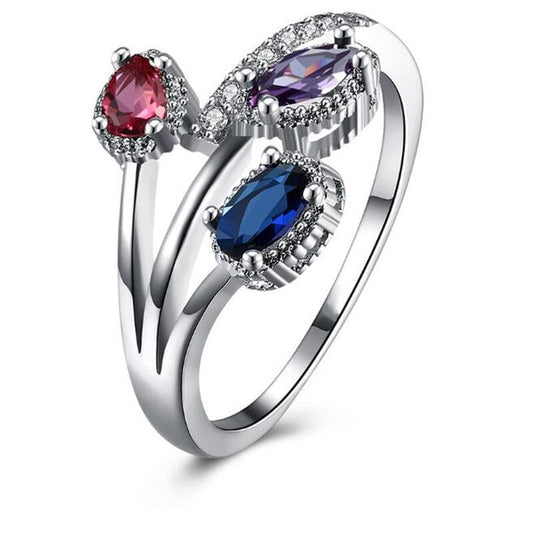 White Gold Multicolor Flower Ring for Women with Cubic Zirconia Stones-Hollywood Sensation®