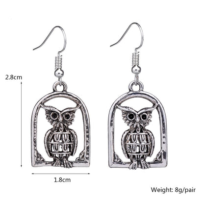 Vintage Owl Drop Dangle Silver Retro Earrings-Owl Vintage Earrings-Hollywood Sensation®